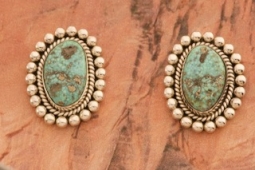 Artie Yellowhorse Rare Morenci Turquoise Sterling Silver Post Earrings